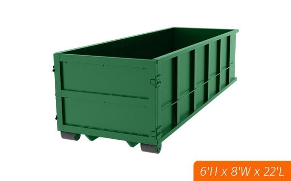 our 30 yard dumpsters can be placed on your driveway as long as it is level and has enough clearance